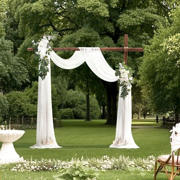 White Artificial Flowers & Fabric Wedding Arch Kit (3 Flowers & 21Ft Drape) - Ceremony & Reception Backdrop Decor