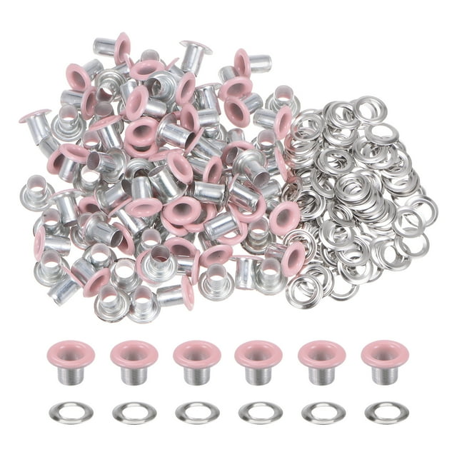 Unique Bargains 100 Pcs Œillets 1/6 Pouce (4mm) Trou d'Identification Métal Auto-Adhésif avec Rondelles pour Cuir Rose