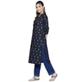 thumbnail image 3 of eloria Women's Navy Blue Pure Cotton Ethnic Motifs Print Kurta Three-Quarter Sleeves Kurti, 3 of 5
