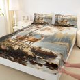 thumbnail image 4 of Castle Fairy Vintage Oil Paint Spotted Deer Bed Sheets 4-Piece,Birch Autumn River Full Size Sheets,Ochre Brown Gray,1 Fitted Sheet, 1 Flat Sheet and 2 Pillowcases, 4 of 6