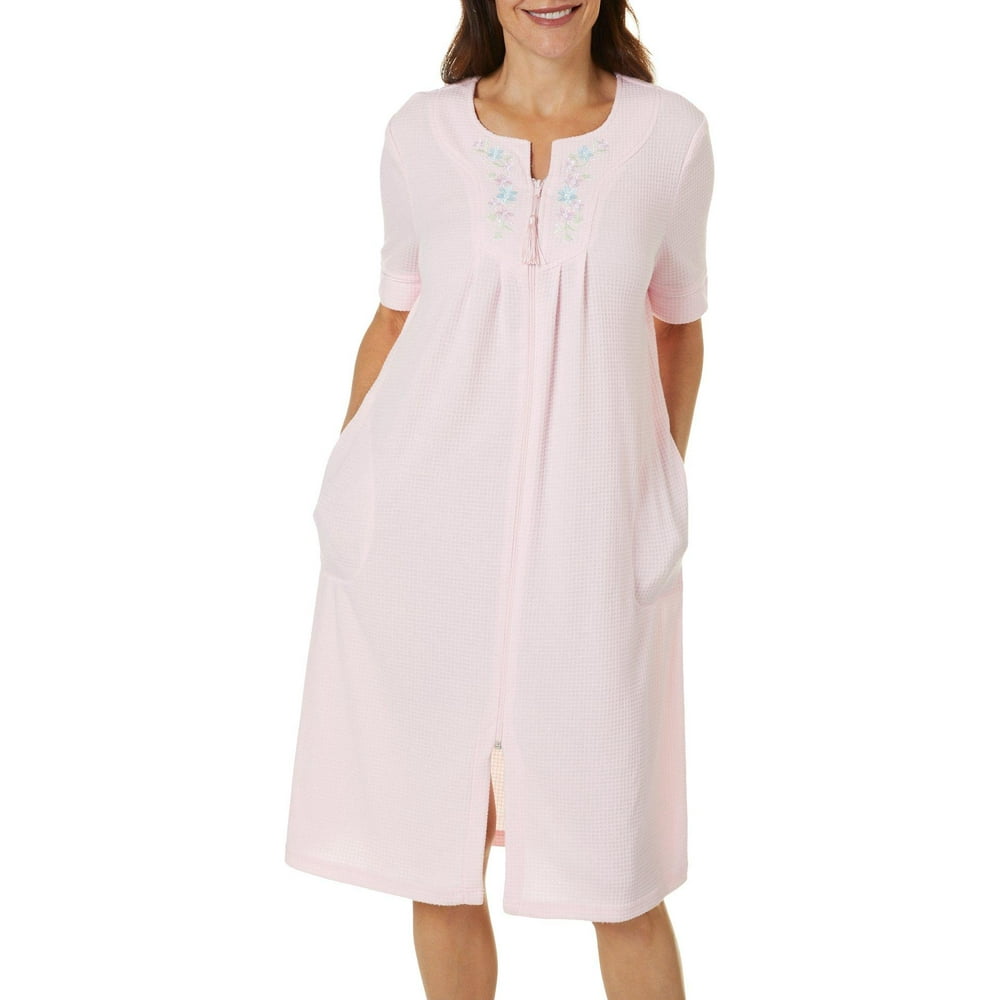 Jasmine Rose Jasmine Rose Womens Floral Blister Knit Zip Up Robe