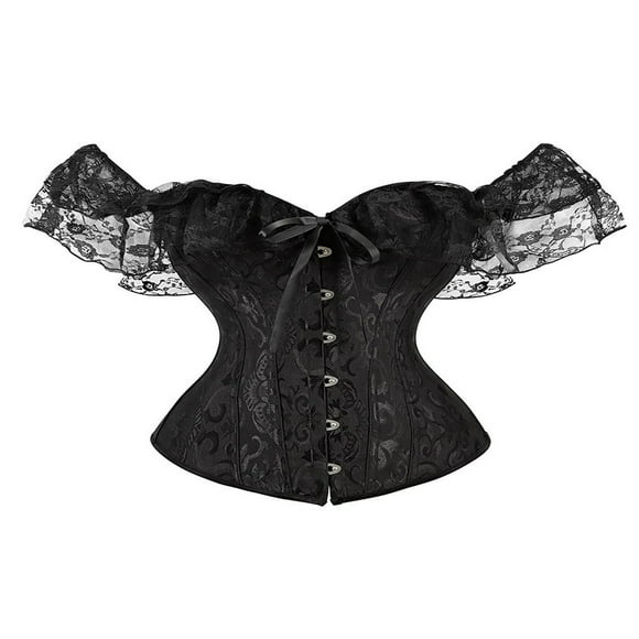 Women Off Shoulder Strapless Lace-up Buckle Bustier Corse Tank Crop Top