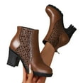 thumbnail image 5 of Xfvqtps Womens Ankle Boots with Embossed Pattern Back Zipper Chunky Block Heel Booties Elastic Side for Comfortable Winter Wear Brown, 5 of 9