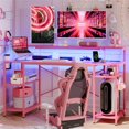 thumbnail image 1 of Bestier Gaming Desk with LED Light & Outlets 55" Computer Desk with Monitor Stand, Pink Carbon Fiber, 1 of 10