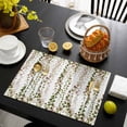 thumbnail image 3 of Green Pink Weeping Eucalyptus Placemats Set of 4, Spring Summer Farmhouse Leaves Placemats for Dining Table, Place Mats for Kitchen Tabletop, Waterproof Wipeable Dining Table Mats Set, 3 of 9