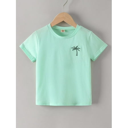

Short Sleeve Toddler Boys Coconut Tree Embroidery Tees T Shirt S221904X Mint Green 90(1-2Y)