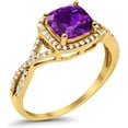 thumbnail image 3 of Divine Creation 2.00 Ct Cushion Cut Purple Amethyst Wedding Engagement Halo Ring 14K Yellow Gold Plated 925 Sterling Silver For Women's -6, 3 of 3