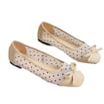 thumbnail image 5 of Miluxas Women’s Polka Dot Mesh Bow Ballet Flats, Square Toe Patchwork Slip On Flat Shoes, Breathable Lightweight Casual Walking Loafers Beige 6(38), 5 of 9