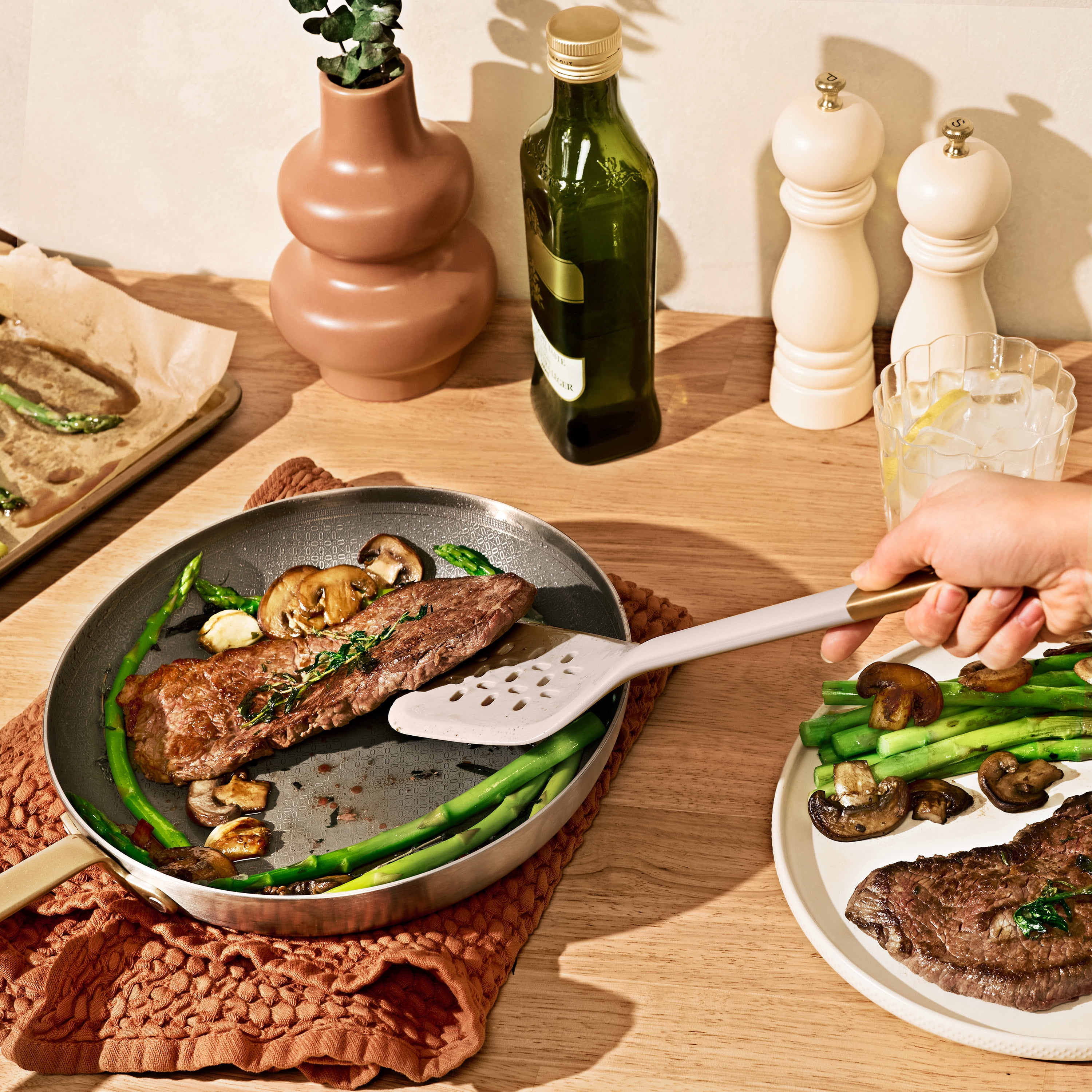 Beautiful 10" Hybrid Tri-Ply Stainless Ceramic Nonstick Fry Pan with Lid by Drew Barrymore