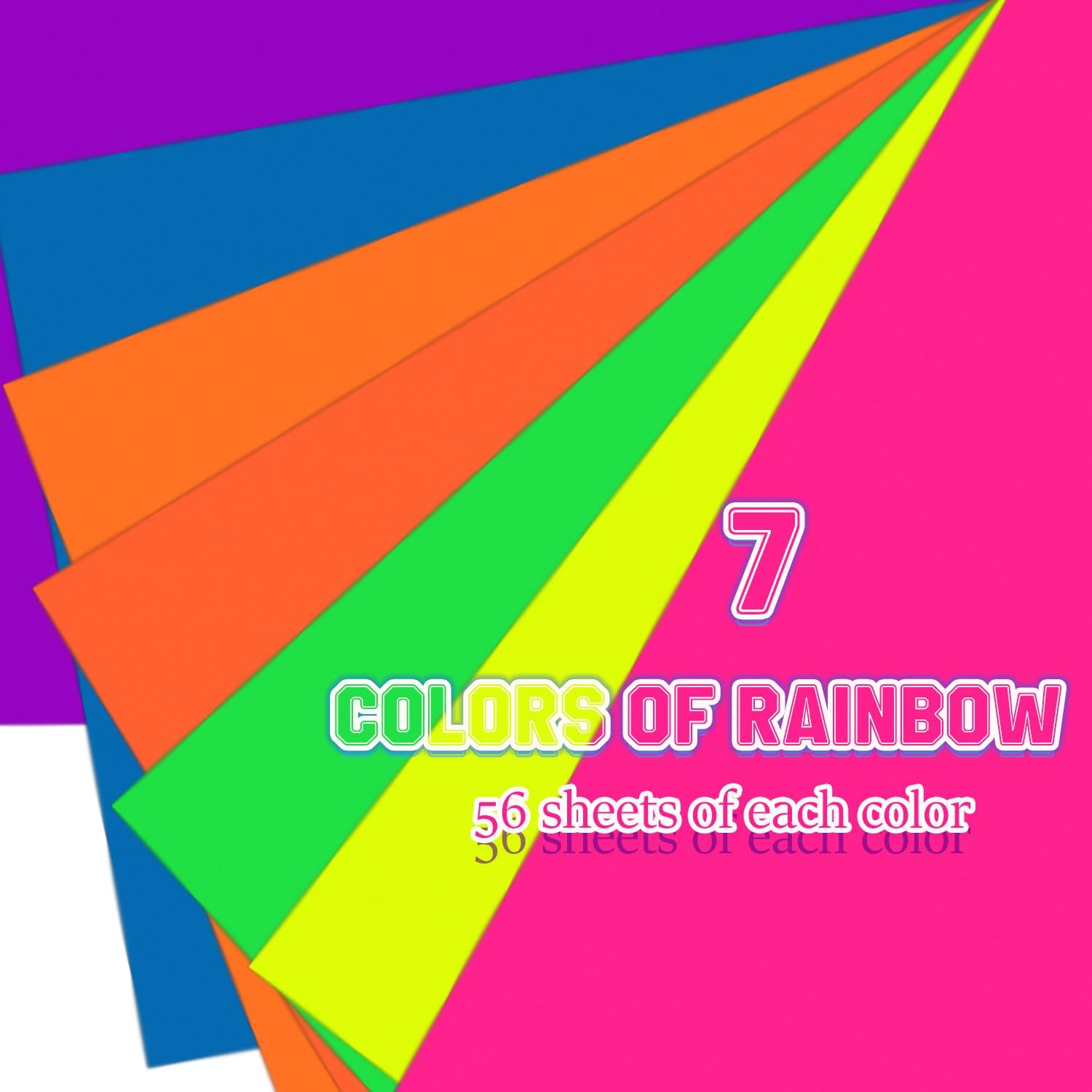 Colored Cardstock 8.5 in x 11 in,56 Sheet Fluorescent Neon Index Paper 250 GSM/90 LB HeavyWeight Card Stock Set of 7 Colors for Cutting DIY Art Craft