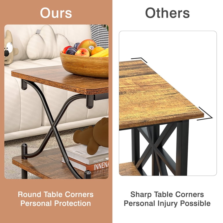 VECELO Wooden Multi-Purpose Coffee Table with Storage Shelf, X