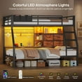 thumbnail image 4 of Afuhokles Bunk Bed Twin Over Twin with 4 Storage Drawers and Shelves, Charging Station, Metal Loft Bed with LED Light, Brown, 4 of 8