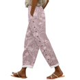 thumbnail image 2 of Women's Casual Pants Women'S Embroidered Floral Print Elastic Belt With Pocket Trousers Side Buttons Cropped Pants Loose Casual Pants Print Straight Pants,Pink Women's Casual Pants M, 2 of 5