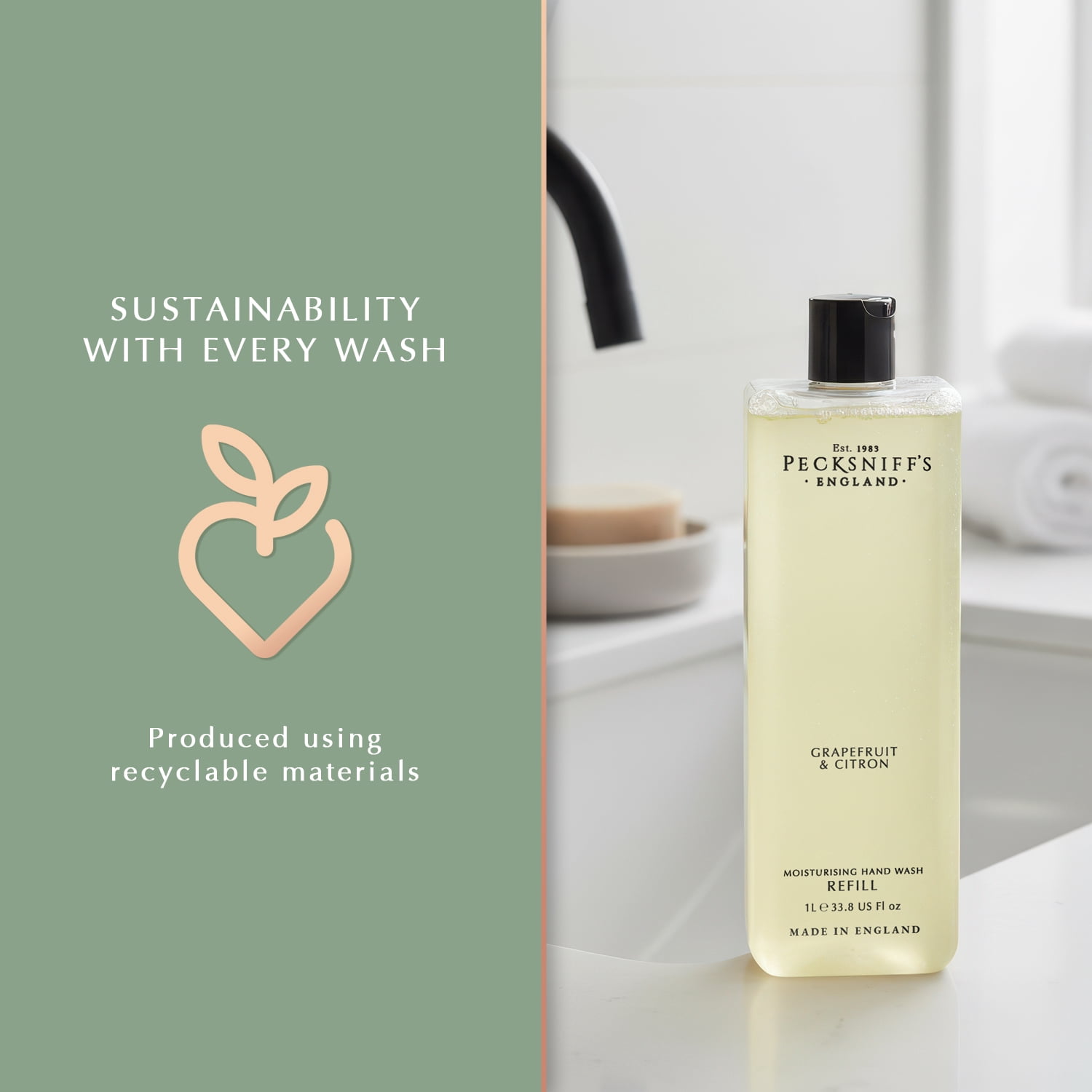 Pecksniff's Grapefruit & Citron Scented Moisturizing Hand Wash Refill | 1 L/1000 ml, 33.8 fl oz
