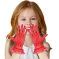 thumbnail image 2 of NUZYZ 1 Pair Women Prom Gloves See-through Lace Bow Faux Pearl Decor Hollow Out Fishnet Ruffle Edge Thin Full Finger Performances Bride Wedding Gloves,Red, 2 of 7