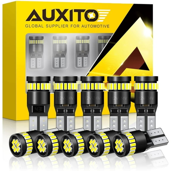 AUXITO 194 LED Light Bulb 6000K White 168 2825 W5W T10 Wedge 24-SMD 3014 Chipsets LED Replacement Bulbs Error Free for Car Dome Map Door Courtesy License Plate Dash Instrument Lights, Pack of 10