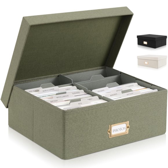 Caja de almacenamiento de fotos ZICOTO de lino decorativo para 1700 fotos