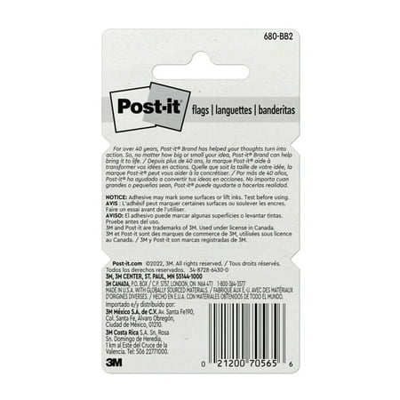 Post-it Flags, Blue, 1 in. Wide, 50/Dispenser, 2 Dispensers/Pack