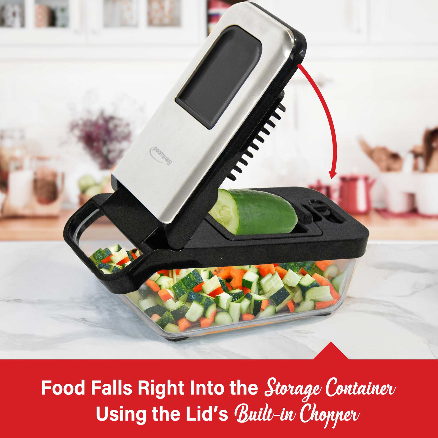 Brentwood Vegetable Chopper with 3.6-Cup Storage Container and 2 Interchangeable Stainless Steel Blades, Black, KA-5024BKS