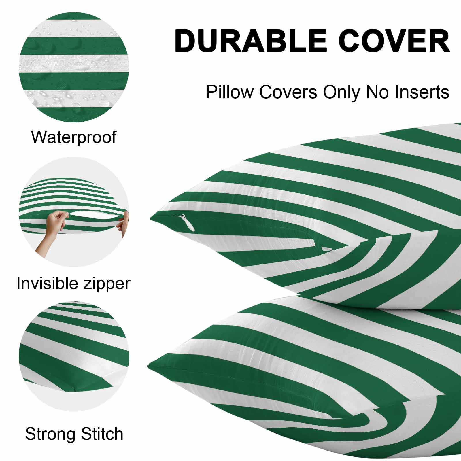 Outdoor Waterproof Throw Pillow Covers Set of 2 Merry Christmas Decorative Pillowcases Square Outdoor Pillows Cushion Case 18x18 Inch Green And White Stripes Patio Pillows for Couch Sofa Bed Garden