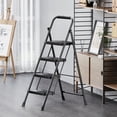 thumbnail image 2 of BEHERZT 4 Step Ladder, Sturdy Portable Metal Ladder for Home, 500lbs Capacity Folding Step Stool with Wide Pedal for Adults, Black, 2 of 6