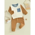 thumbnail image 4 of Baby Boys Clothing Sets 3M 6M 12M 18M 2Y Children Sweatshirt Kids Clothes Baby Contrast Color Long Sleeve Pullover Tops+ Pant Suits 2pcs, 4 of 10