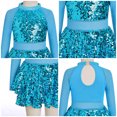 thumbnail image 4 of IBTOM CASTLE Girls Sparkle Sequins Dance Outfit Kids Latin Hip Hop Jazz Dancewear Mesh Long Sleeve Glitter Dress with Shorts Set 湖蓝色, 4 of 7