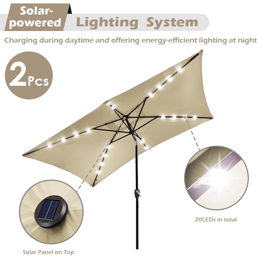 Yescom 10 X6 5 Rectangle Aluminum Solar Outdoor Crank Tilt Patio Umbrella For Yard Poolside Garden Market Pack Of 2 Walmart Com Walmart Com