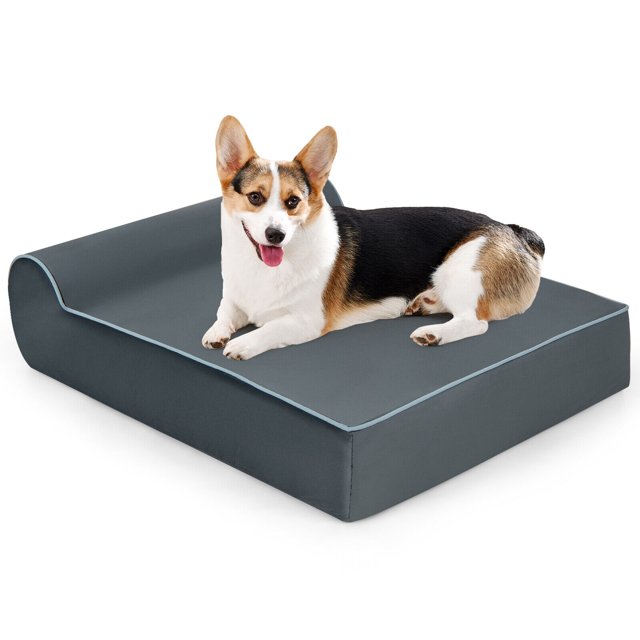 Gymax Memory Foam Orthopedic Dog Bed for Large Dogs w/ Headrest & Washable Cover Grey