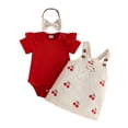 thumbnail image 3 of Bobifish Baby Girls Outfit Sets Short Sleeve Bodysuit Cherry Print Suspender Skirts With Pocket 2PC Outdoor Infant Girls Sets, 3 of 9
