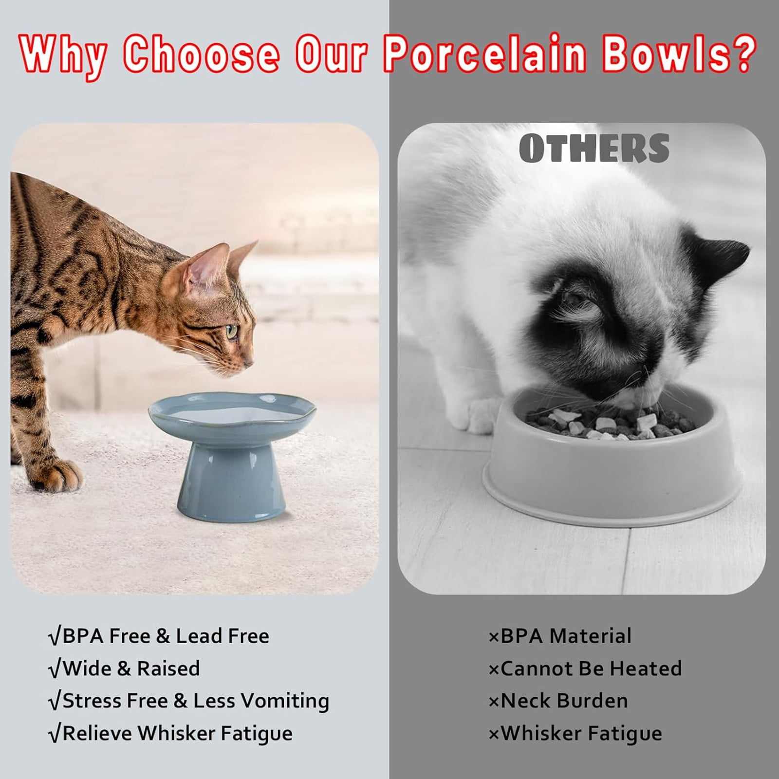 Elevated Dog Bowls, Cat Bowls, 6.1" Cat Food Bowl, Anti-Vomit Whisker Fatigue Bowl For Cat Puppies