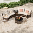 thumbnail image 2 of MEISSALIVVE 6-Piece Half-Moon Curved Outdoor Patio Furniture Set, Sectional Conversation Sofa with Wood Armrests, Coffee & Side Tables for Backyard Deck Garden, Beige, 2 of 9