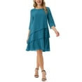 thumbnail image 2 of Vestido de gasa para mujer Inspire Chic con volantes, de capas, fluido, de manga 3/4, corte A, hasta la rodilla, color verde pavo real, talla XL, 2 of 6