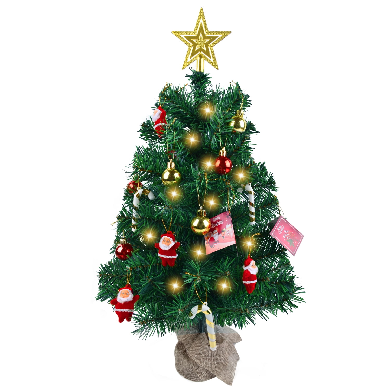 Small Artificial Christmas Tree With Lights and Ornaments