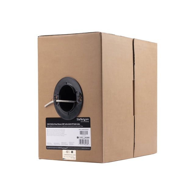 StarTech.com 1000 Pieds Rouleau de Câble en Vrac CMP Chat5e Gris Uni UTP - CMP / FT6 Classé Plenum - Ethernet Chat 5e Boîte en Vrac 24 AWG 1000 Pieds (WIR5ECMPGRY) - Câble en Vrac - 1000 Pieds - UTP - Chat 5e - Plenum, Solide - Gris