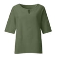 thumbnail image 4 of Amzcrzy Women Plus Size Cotton Linen Tops Women Summer Solid Casual Loose Basic Tops Fashion 3/4 Length Sleeves T Shirt Oversized Crewneck Tees Tops Blouses, 4 of 5