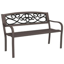 Barara King Outdoor Bench, Patio Benches for Outdoors,50" Outdoor Bench, Metal Garden Bench with Floral Pattern Backrest, Porch Bench, Brown