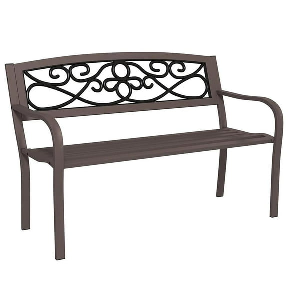 Barara King Outdoor Bench, Patio Benches for Outdoors,50" Outdoor Bench, Metal Garden Bench with Floral Pattern Backrest, Porch Bench, Brown