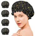 thumbnail image 7 of Shower Caps,Black Star Moon Pattern Waterproof Shower Cap for Women 4 Pieces,Double Reusable Hair Cover for Shower PEVA Elastic Stretch Hem, 7 of 7