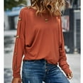 thumbnail image 3 of Pullover fuera del hombro Batwing manga color sólido cómodo suelto Casual mujeres Top marrón L, 3 of 6