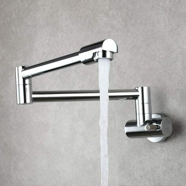 Mezclador De Cocina Abatible Grifo De Pared, Mezclador De Fregadero De Cocina Caño Multifunción Grifo De Agua Fría Grifos De Cocina Giratorios 360-Cromo