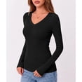 thumbnail image 6 of Zeagoo Women Long Sleeve Basic Tee 3 Pack Fall V Neck Casual T-Shirt Ribbed Slim Fit Tops, 6 of 6