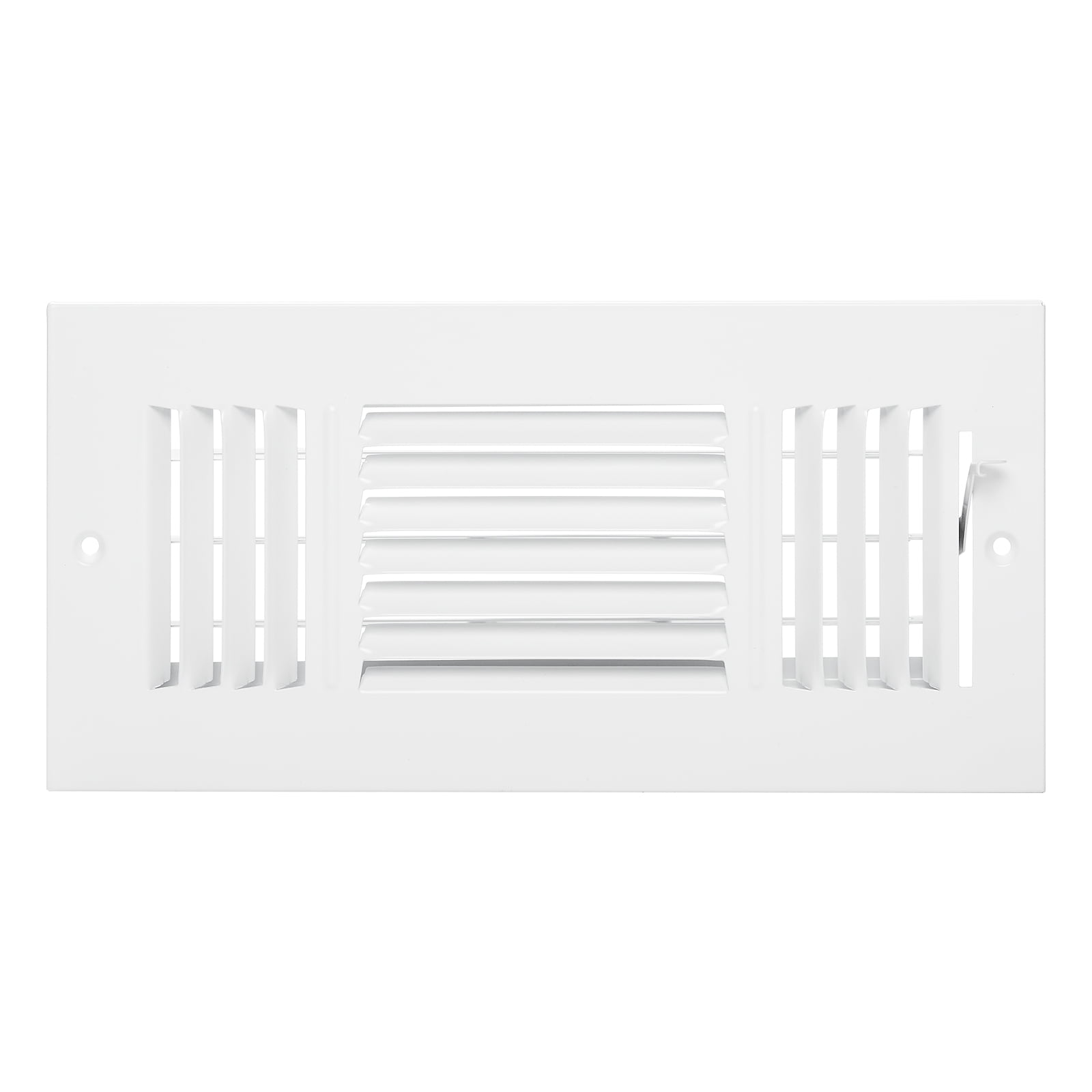 KFFKFF 4x10 Inch Wall Registers, Set of 6, HVAC Triple-Direction Iron Vent Covers for Residential/Commercial Wall & Ceiling, Anti-Corrosion Air Flow Diverter Adjustable with Metal Regulator, White