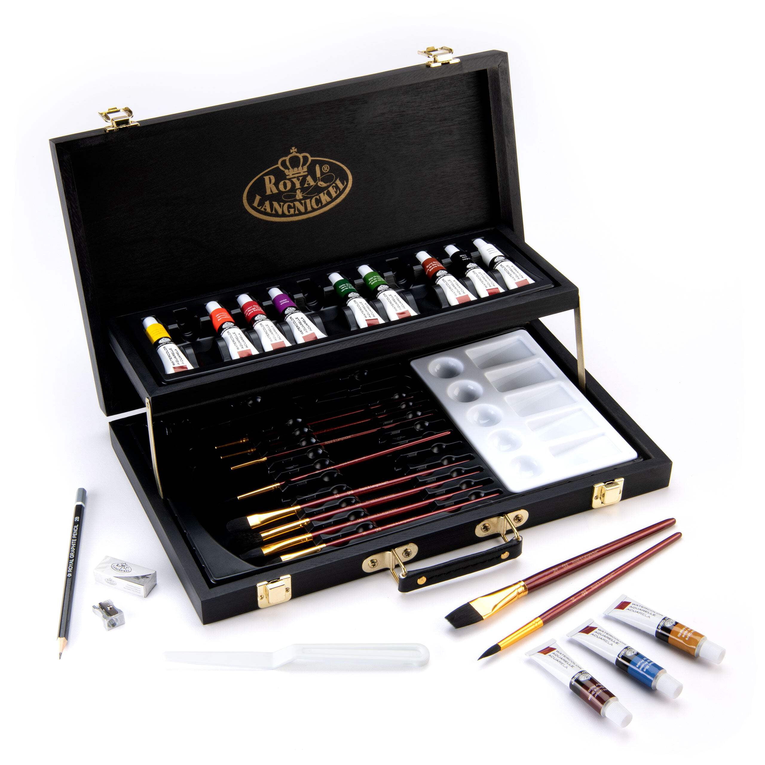 Royal & Langnickel Essentials™ 28pc Black Series Watercolor Wooden Box Art Set