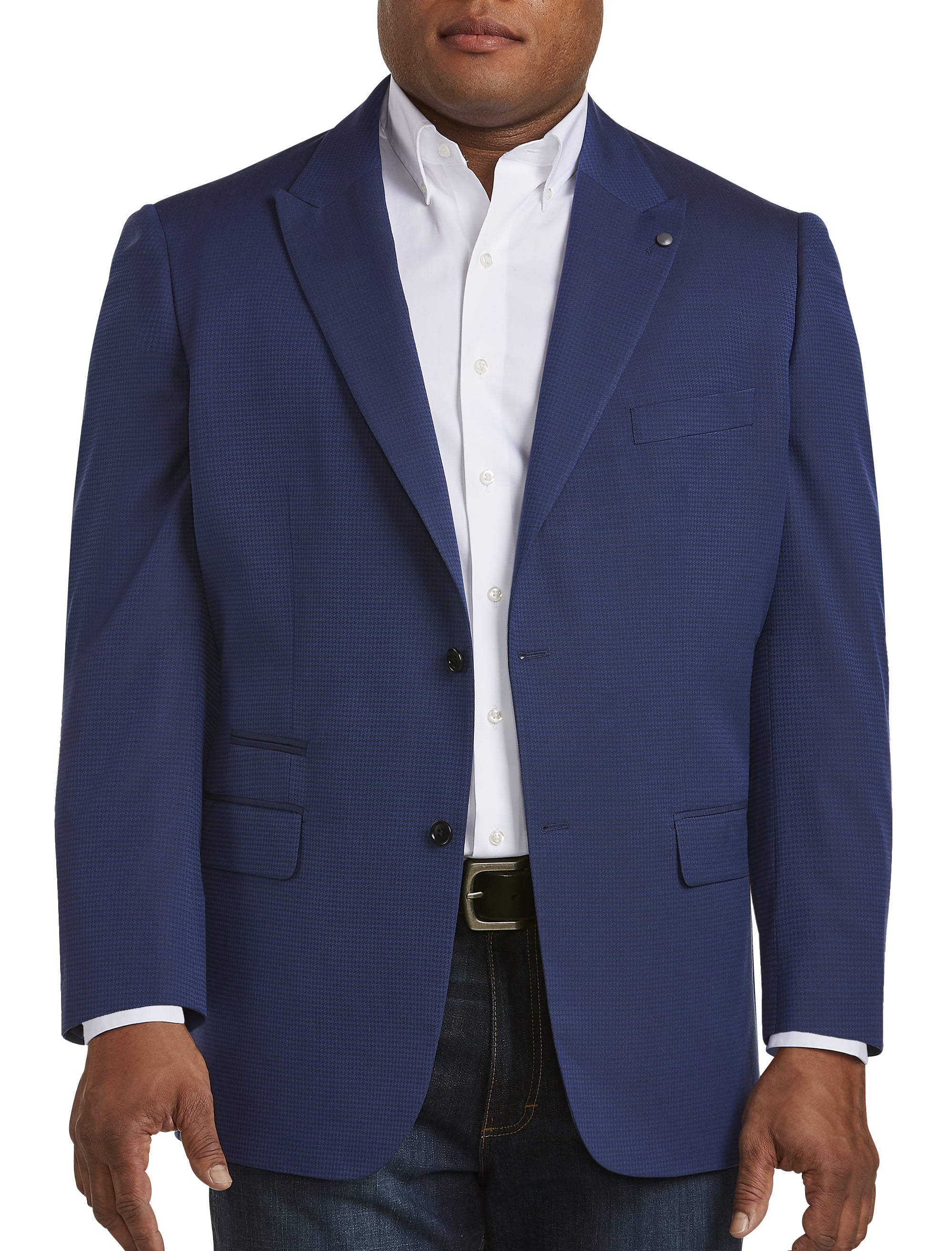 DXL Synrgy Big and Tall Jacket-Relaxer Performance Houndstooth Sport Coat Blue 