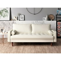 US Pride Furniture Mid-Century Gabler 58'' Square Arm Loveseat in Faux Leather, White
