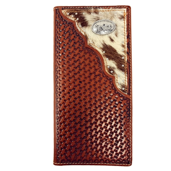 Premium Western Genuine Woven Leather Cow Fur Praying Cowboy Mens Bifold Wallet In Multi Color