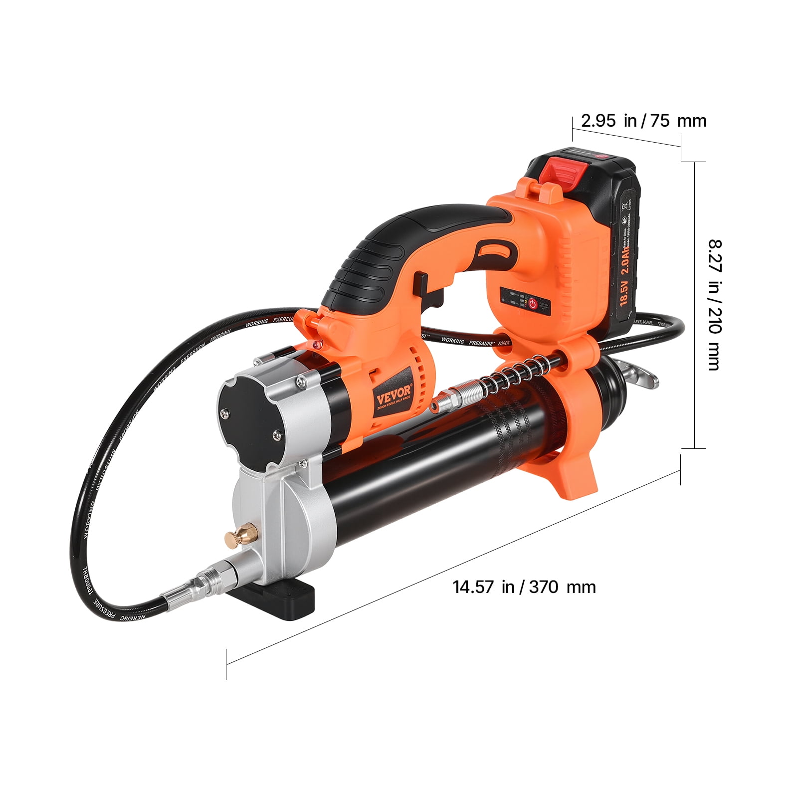 VEVOR Cordless Grease Gun, 8000 PSI Max Pressure, 20V Electric Grease Gun with 2.0 Ah Battery & LED Light, 30-inch Long Hose & Carrying Case, Variable Speed Triggers, Vehicles or Machines Greasing