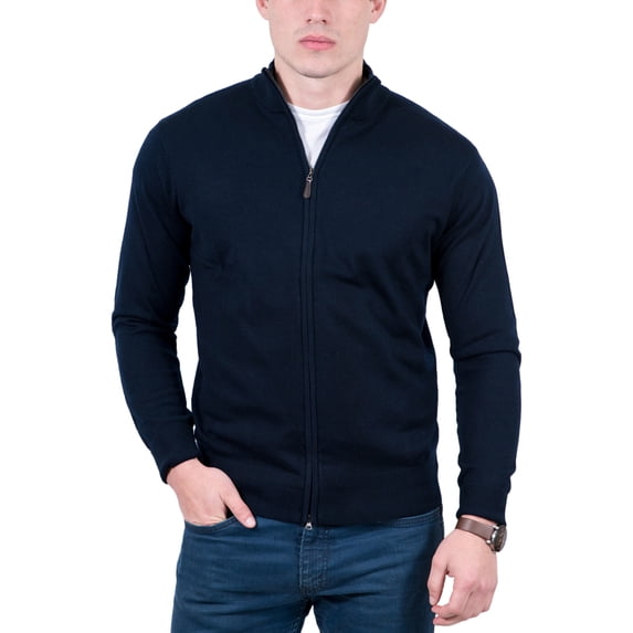 Blue Fine Knit Full Zip Cardigan