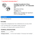 thumbnail image 2 of Headlight Assembly Set 2 Piece - Compatible with 1967 - 1971 Oldsmobile 442 1968 1969 1970, 2 of 2